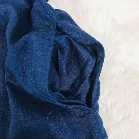 Navy Blue 100% Linen Short Sleeve Button Front Dress Classic Midi Size Large New - Picture 7 of 12